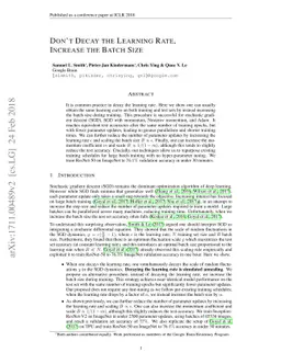 Don't Decay the Learning Rate, Increase the Batch Size