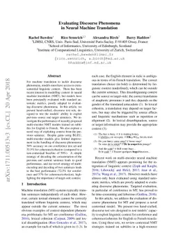 Evaluating Discourse Phenomena in Neural Machine Translation