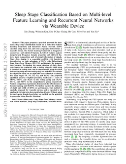 Sleep Stage Classification Based on Multi-level Feature Learning and
  Recurrent Neural Networks via Wearable Device