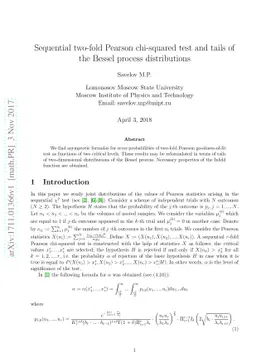 Sequential two-fold Pearson chi-squared test and tails of the Bessel
  process distributions