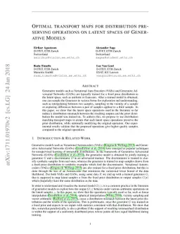 Optimal transport maps for distribution preserving operations on latent
  spaces of Generative Models