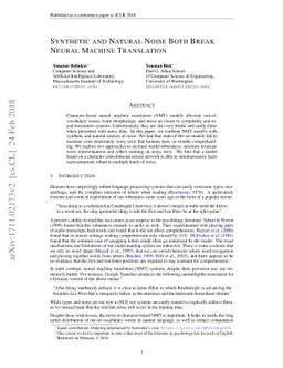 Synthetic and Natural Noise Both Break Neural Machine Translation