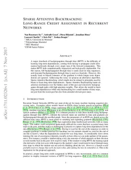 Sparse Attentive Backtracking: Long-Range Credit Assignment in Recurrent
  Networks