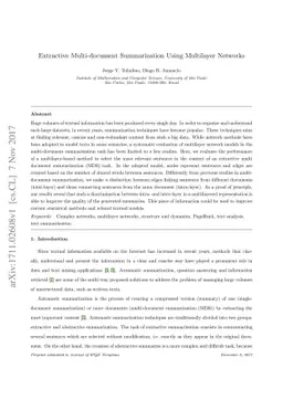 Extractive Multi-document Summarization Using Multilayer Networks