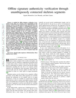 Offline signature authenticity verification through unambiguously
  connected skeleton segments