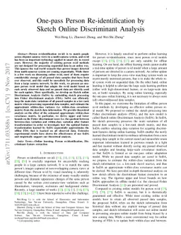 One-pass Person Re-identification by Sketch Online Discriminant Analysis