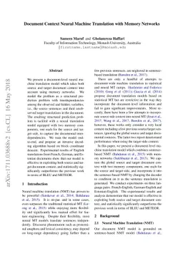 Document Context Neural Machine Translation with Memory Networks