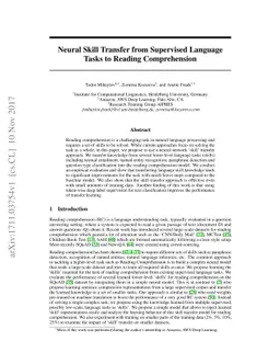 Neural Skill Transfer from Supervised Language Tasks to Reading
  Comprehension