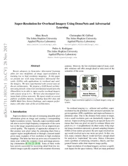 Super-Resolution for Overhead Imagery Using DenseNets and Adversarial
  Learning