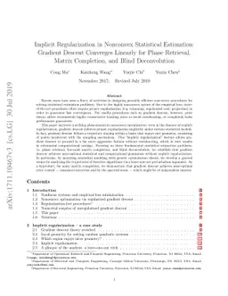 Implicit Regularization in Nonconvex Statistical Estimation: Gradient
  Descent Converges Linearly for Phase Retrieval, Matrix Completion, and Blind
  Deconvolution