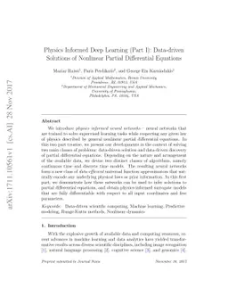 Physics Informed Deep Learning (Part I): Data-driven Solutions of
  Nonlinear Partial Differential Equations