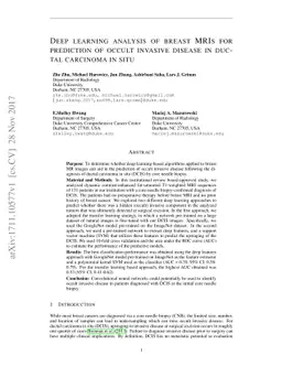 Deep learning analysis of breast MRIs for prediction of occult invasive
  disease in ductal carcinoma in situ