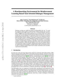A Benchmarking Environment for Reinforcement Learning Based Task
  Oriented Dialogue Management