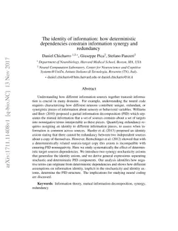 The identity of information: how deterministic dependencies constrain
  information synergy and redundancy