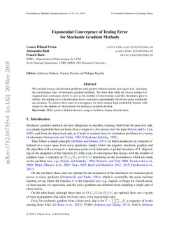 Exponential convergence of testing error for stochastic gradient methods