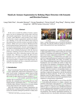 MaskLab: Instance Segmentation by Refining Object Detection with
  Semantic and Direction Features