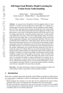 Self-Supervised Relative Depth Learning for Urban Scene Understanding