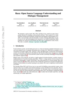 Rasa: Open Source Language Understanding and Dialogue Management