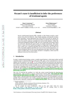 Occam's razor is insufficient to infer the preferences of irrational
  agents