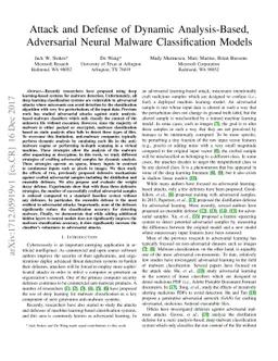 Attack and Defense of Dynamic Analysis-Based, Adversarial Neural Malware
  Classification Models