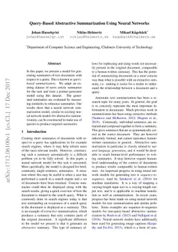 Query-Based Abstractive Summarization Using Neural Networks