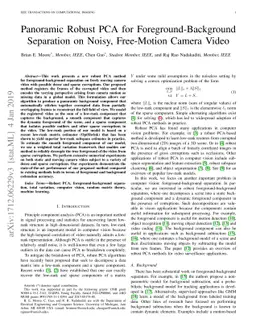 Panoramic Robust PCA for Foreground-Background Separation on Noisy,
  Free-Motion Camera Video