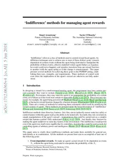 Índifference' methods for managing agent rewards