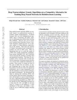 Deep Neuroevolution: Genetic Algorithms Are a Competitive Alternative
  for Training Deep Neural Networks for Reinforcement Learning