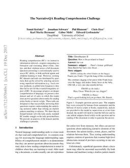 The NarrativeQA Reading Comprehension Challenge