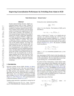 Improving Generalization Performance by Switching from Adam to SGD