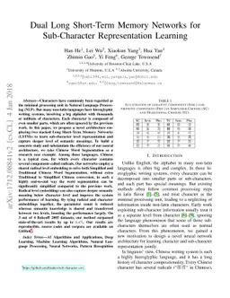 Dual Long Short-Term Memory Networks for Sub-Character Representation
  Learning