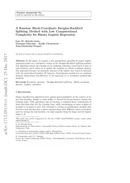 A Random Block-Coordinate Douglas-Rachford Splitting Method with Low
  Computational Complexity for Binary Logistic Regression