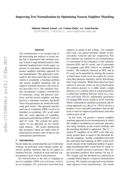 Improving Text Normalization by Optimizing Nearest Neighbor Matching