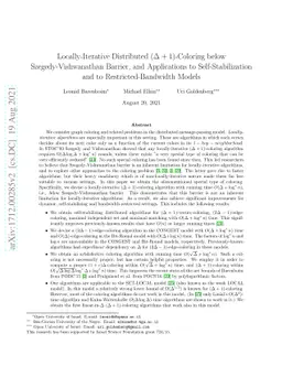 Locally-Iterative Distributed (Delta + 1)-Coloring below
  Szegedy-Vishwanathan Barrier, and Applications to Self-Stabilization and to
  Restricted-Bandwidth Models