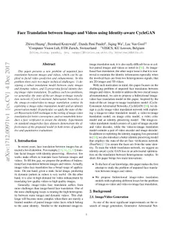 Face Translation between Images and Videos using Identity-aware CycleGAN