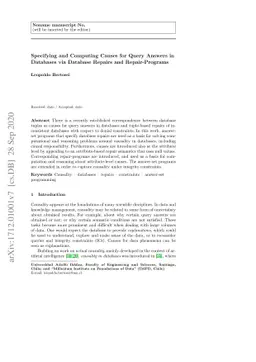 Specifying and Computing Causes for Query Answers in Databases via
  Database Repairs and Repair Programs