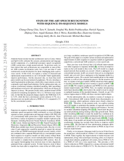State-of-the-art Speech Recognition With Sequence-to-Sequence Models