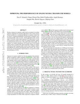Improving the Performance of Online Neural Transducer Models