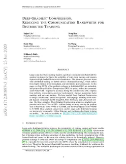 Deep Gradient Compression: Reducing the Communication Bandwidth for
  Distributed Training