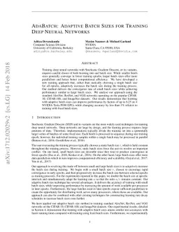 AdaBatch: Adaptive Batch Sizes for Training Deep Neural Networks