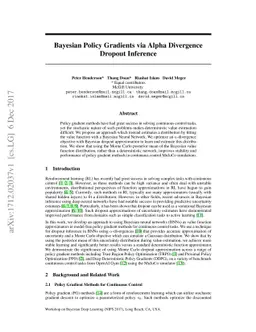 Bayesian Policy Gradients via Alpha Divergence Dropout Inference