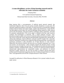 A trans-disciplinary review of deep learning research for water
  resources scientists