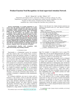 Product Function Need Recognition via Semi-supervised Attention Network