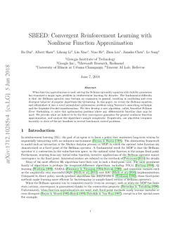 SBEED: Convergent Reinforcement Learning with Nonlinear Function
  Approximation