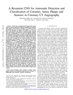 A Recurrent CNN for Automatic Detection and Classification of Coronary
  Artery Plaque and Stenosis in Coronary CT Angiography