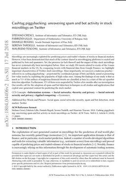 Cashtag piggybacking: uncovering spam and bot activity in stock
  microblogs on Twitter