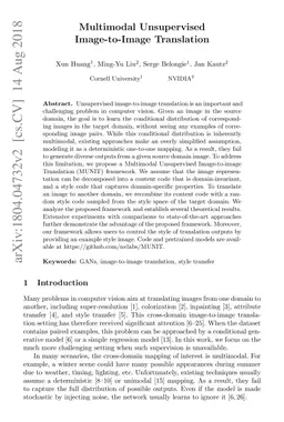 Multimodal Unsupervised Image-to-Image Translation