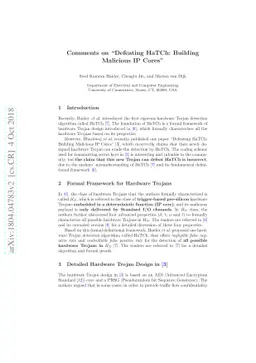 Comments on "Defeating HaTCh: Building Malicious IP Cores"