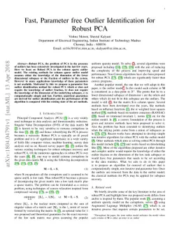 Fast, Parameter free Outlier Identification for Robust PCA