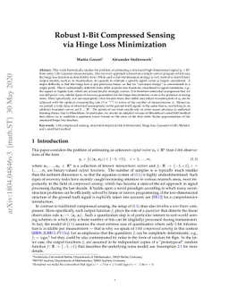 Robust 1-Bit Compressed Sensing via Hinge Loss Minimization